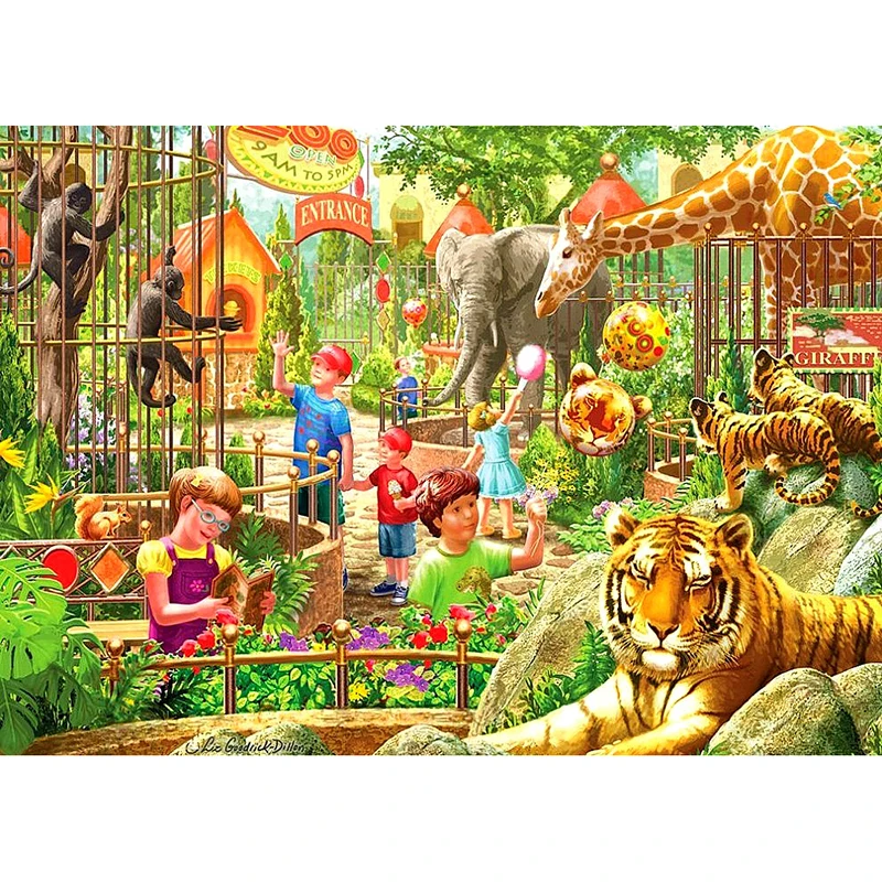 DIY full Square Round Drill diamond painting Cross stitch Children look at the zoo Rhinestone embroidery Home Mosaic decor