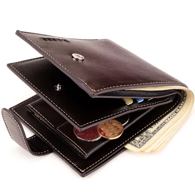 Кожаный бумажник для мужчин портмоне кошелек держатель для карт из искусственной кожи кошелек - Цвет: Шоколад