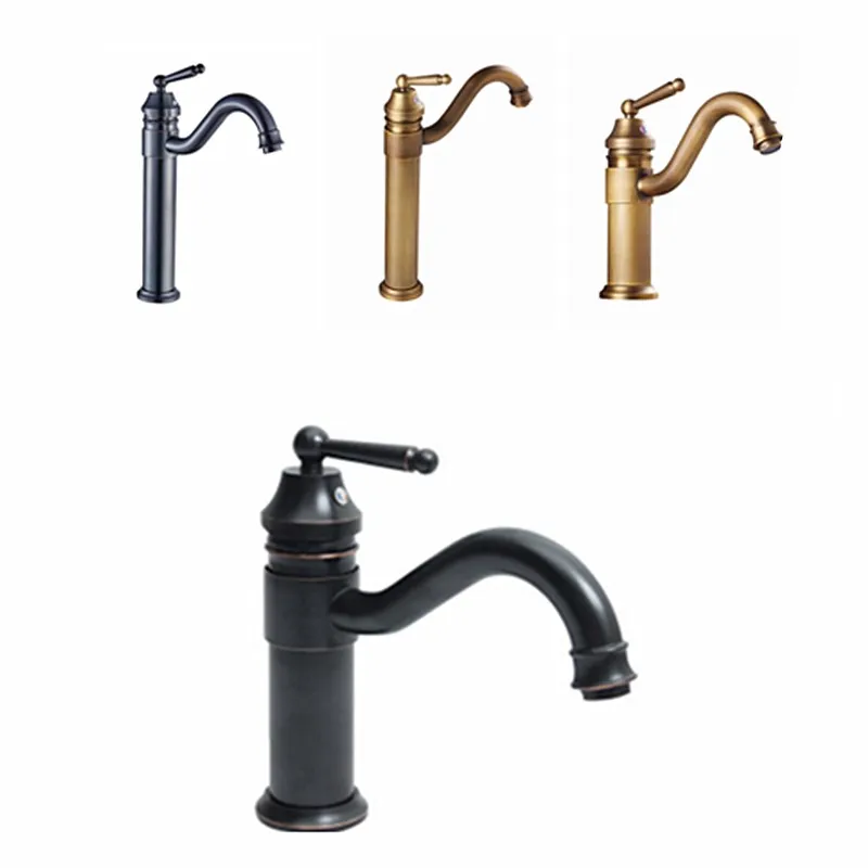 

Rotary faucet Ancient Copper basin faucet bathroom black faucet European cold and hot mixing faucet