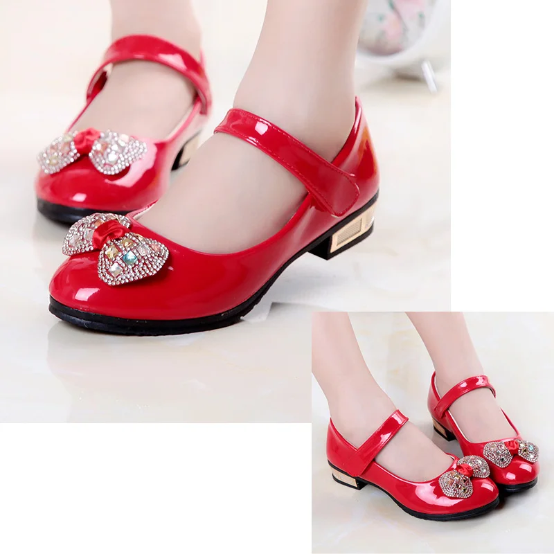Girls white dress shoes models bowknot princess shoes leather Korean students 3 color baby leather for children 26-36