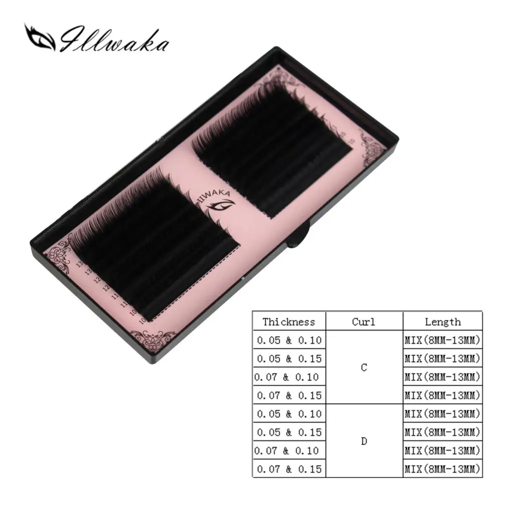 

16 lines 0.05/0.07/0.10/0.015 3D-6D Volume False Eyelash Extension Mixed Lengths in One Strip Fancy Packing