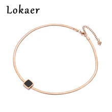 Lokaer Новое поступление образец ювелирных изделий змея из нержавеющей стали цепи тонкое ожерелье розового золота Цвет с Черный квадрат Bbsidian N18067