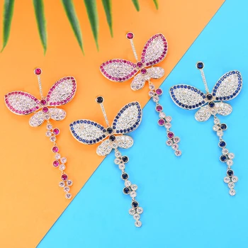 

GODKI Luxury Blue Butterfly Long Dangle Earrings Trendy Cubic Zircon Wedding Engagement Party Dubai Gold Earrings for women 2019