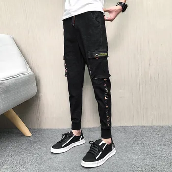 

Top Quality Jeans Men All Match Side Pocket Denim Cargo Pants Slim Fit Casual Camouflage Patchwork Mens Jeans Black Trousers Men
