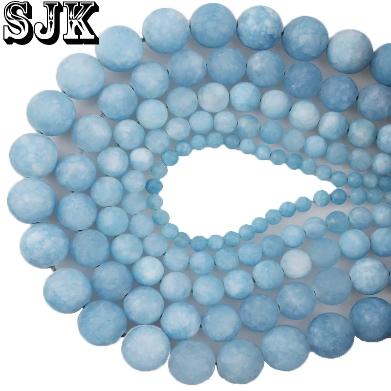 

Natural Matte Stone Beads Blue Chalcedony Aquamarines Dull Polished Round Loose Beads 4 6 8 10 12mm For Bracelet Jewelry Making