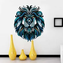 Pegatinas Vintage de cabeza de león en la pared azul para sala de estar dormitorio decoración de pared papel tapiz de vinilo extraíble calcomanía de pared Decoración de casa