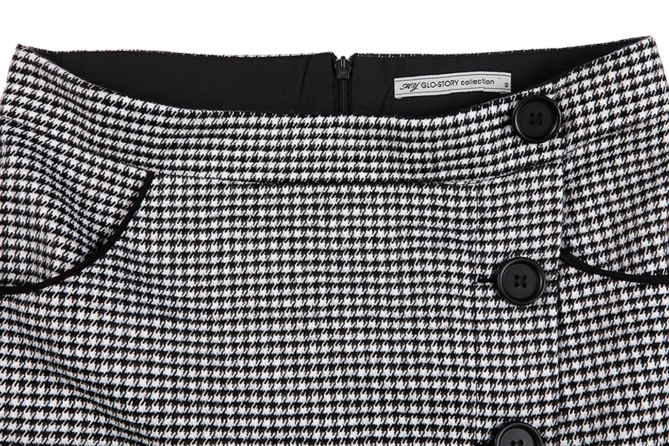 GLO-STORY, осень, модные женские винтажные геометрический Асимметричный юбки с карманами на пуговицах, женские юбки, WQZ-1810