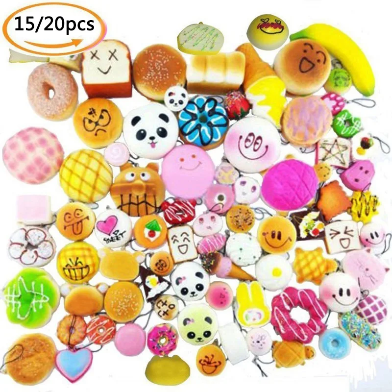 

10/15/20 Pcs/set Colorful Bread Squishy Straps Soft Phone Drop Ornament Cell Phone Decoration Toys