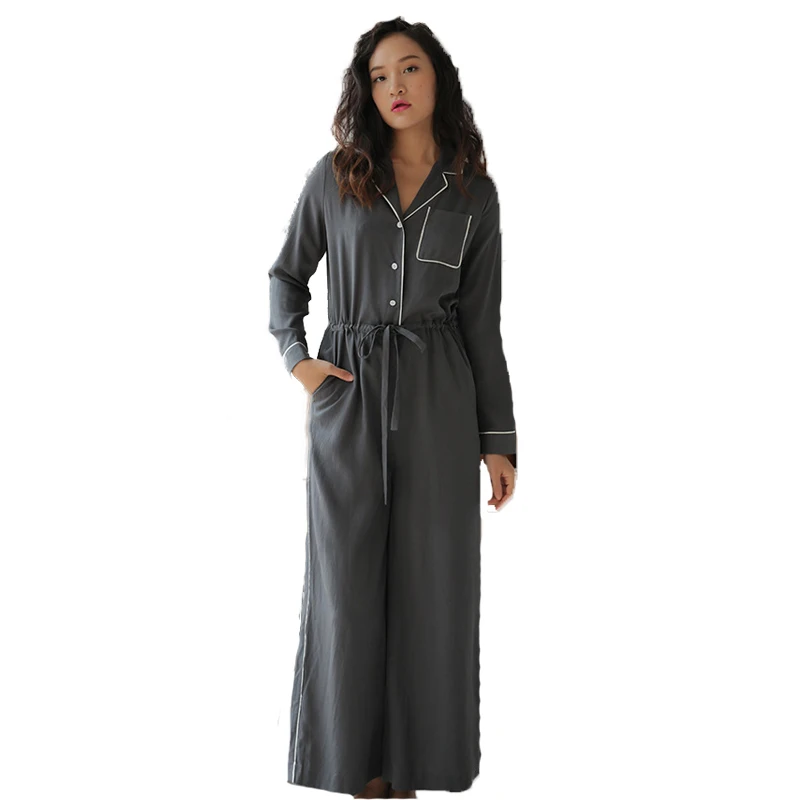 

Spring Slim Simple Korean Onesies for Women Adult Pajamas Long Sleeve Onesie Slim Ice Silk Home Clothing Leisure Solid Sleepwear