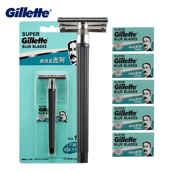 

Gilltte Super Blue Razor Stainless Shaving Blades for Men Face Hair Care Straight Razor 1 Razor Holder 1 Razor Blade +5 Blades
