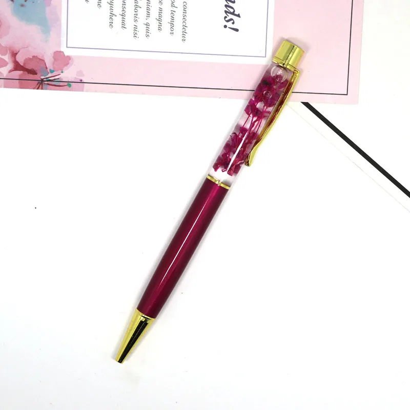 Креативная шариковая ручка ручной работы из металла с масляными сушеными цветами, металлические высококачественные подарки на день рождения, офисные и школьные принадлежности S19201 - Цвет: wine red