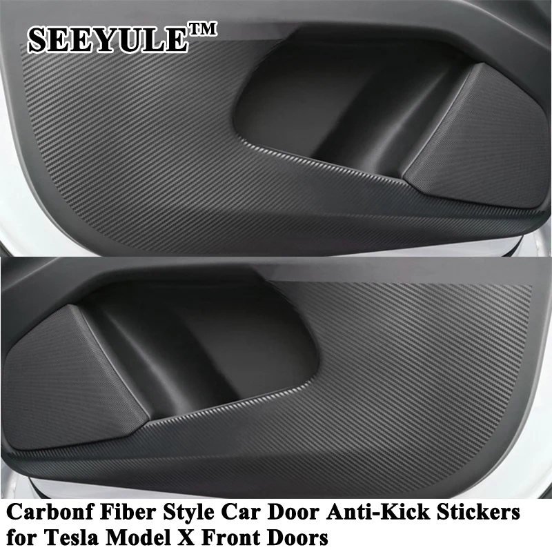 

2pcs/set SEEYULE Carbon Fiber Style Car Front Door Anti-Kick Sticker Cushion Anti Dirty Kick Pad Accessories for Tesla Model X