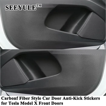 

2pcs/set SEEYULE Carbon Fiber Style Car Front Door Anti-Kick Sticker Cushion Anti Dirty Kick Pad Accessories for Tesla Model X