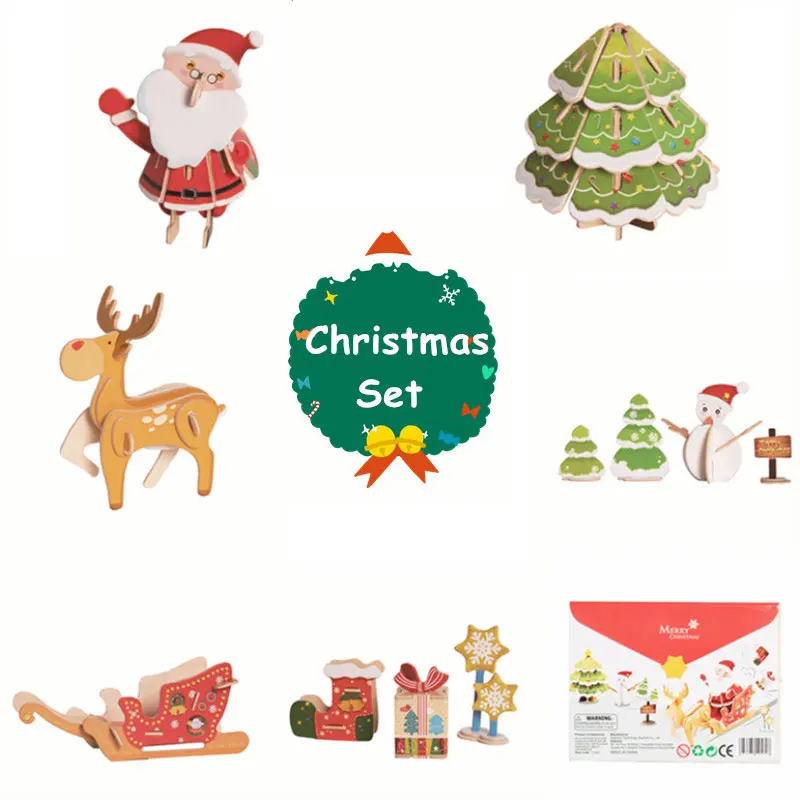 

Robotime Christmas Decoration Home Decor DIY Wooden Christmas Tree Santa Claus Reindeer Sleigh New Year Decoration Gift