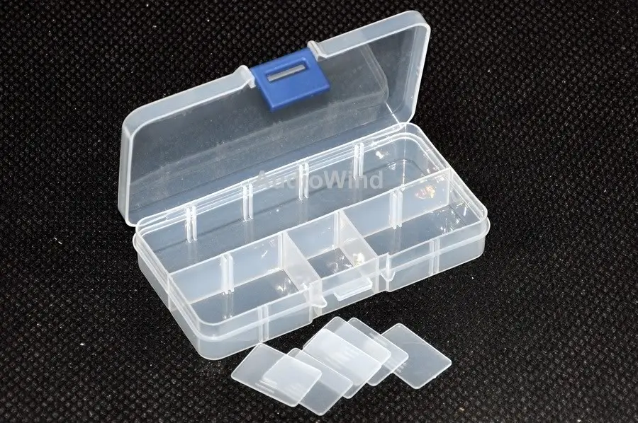 Пластиковая компонентная коробка с 10 сетками. 5,2 "x 2,8" x 0,9"