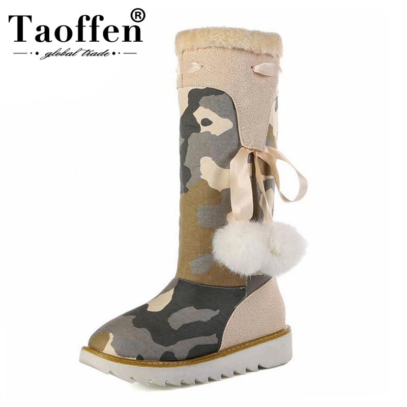 

TAOFFEN Size 32-43 Gladiator Snow Boots Women Flats Half Short Boot Ladies Warm Plush Winter Mid Calf Boots Footwear Shoes Woman