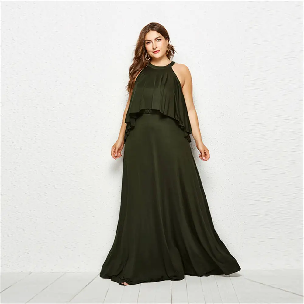 Spring Summer Off Shoulder Solid Sleeveless Plus Size Casual Maxi ...