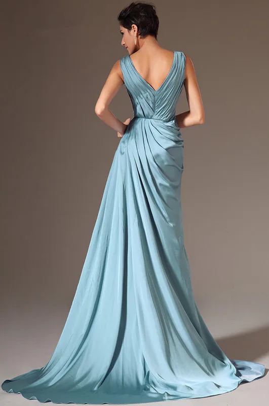 New-Arrivals-New-V-Neck-High-Slit-A-Line-Ruched-Bodice-Evening-Gown (2)