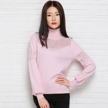 

Women Winter Pierced Turtleneck Knitwear Cashmere Sweater 2020 New Female Lantern Sleeve Knitted Jumper Pullover Brand SW115
