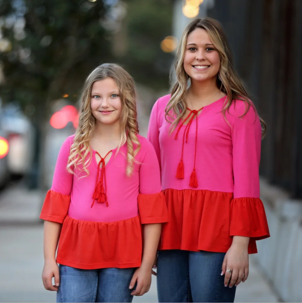 

ZOGAA 2019 Hot Sales Solid Horn Seven-inch Sleeved Color Loose Women's T-shirts Round-neck Mother Daughter Matching Clothes