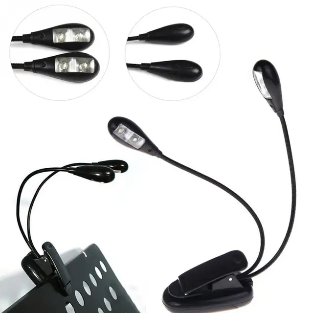 Kids Night Reading Lamp 5500K 2 Dual Arms Clipping Lights 4 LED Flexible Book Music Stand Clip On Light Lamp Black Reading Lamp