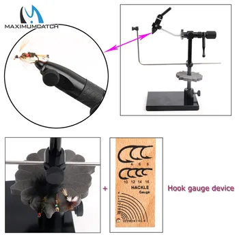 Maximumcatch Iron Rotary Fly Tying Vise Hard Jaws Machine Cut Fly Tying Vice Fly Tying Tool with Hackle Gauge high quality fly tying vise with c clamp black handle steel stainless hard jaws rotary accessories fly fishing tying vice tool
