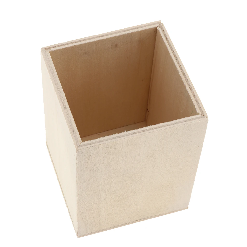 Vintage Unfinished Wood Pen Container Brush Pot Storage Box Stationery for Kids Drawing Painting Projects Home Desk Decor