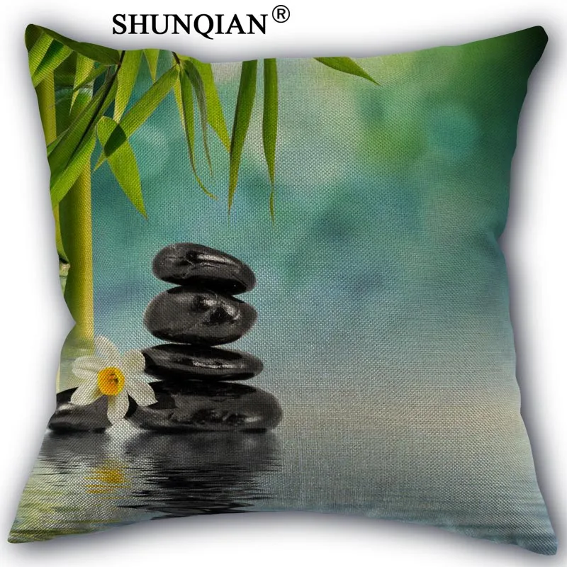 

zen stone Pillowcase Custom Cotton Linen Square Decorative Pillow Cases Cover Zippered 45x45cm one side