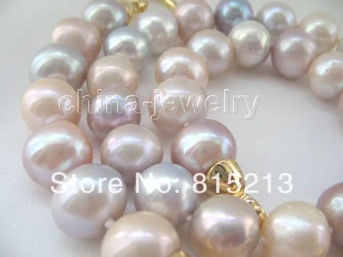 

FREE SHIPPING>>>@@ > N1243 Gorgeous AAA+ 18" 12mm multicolor round freshwater pearl necklace