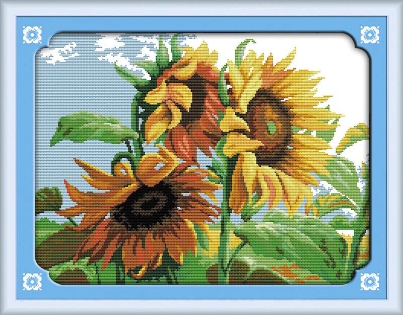 Sunflowers in wind Cross Stitch Kits 11CT Printed 14CT Cross Stitch Set