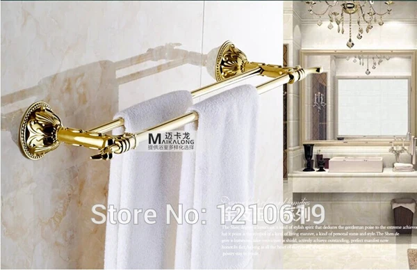 

Luxury Euro Style Golden Finished Bath Towel Bars Double Bars Wall Mounted