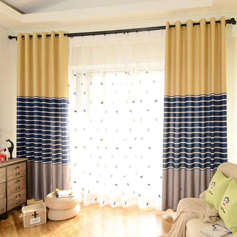 Modern Striped Printed Thick Blackout Curtains for Living Room Kitchen
