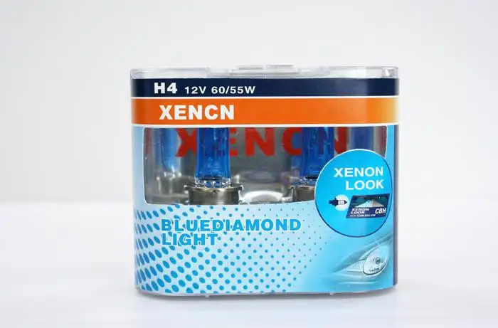 

2PCS/LOT XENCN H4 12V 60/55W 5300K P43T Xenon Blue Diamond Car Light More Bright UV Filter Halogen Super White Head Lamp 62204