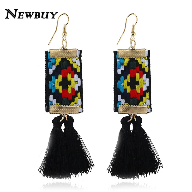 

NEWBUY 2018 New Statement Embroidery Tassel Dangle Earrings For Women Chinese Style Bohemian Drop Earrings Christmas Gift