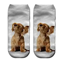 Модные 3D милые короткие носки женские Харадзюку принт Kawaii собака животных Теплые ботильоны забавные носки для девочек Подарки на день