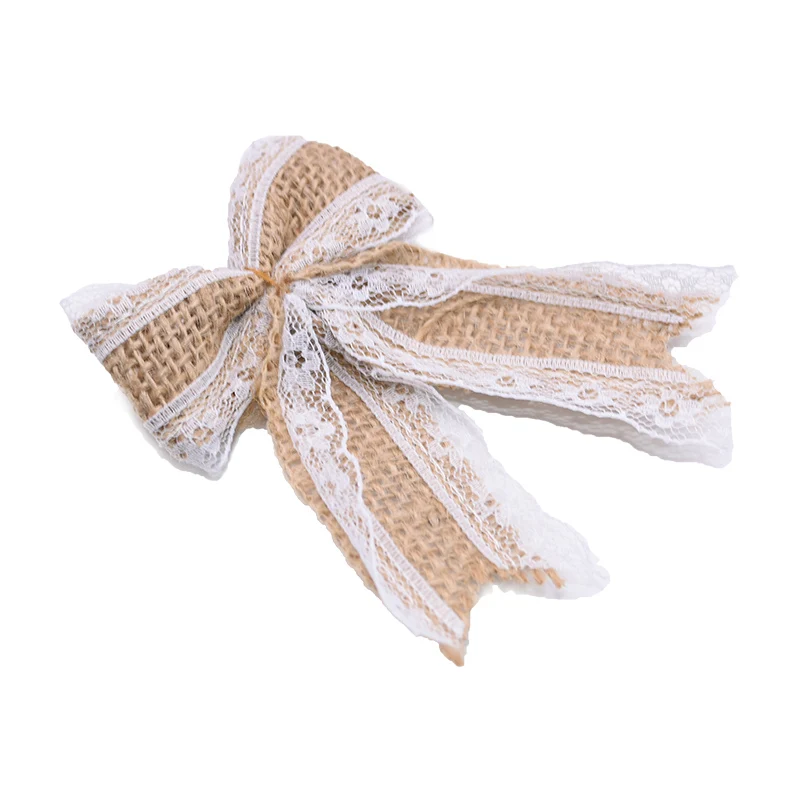 5/10pcs Jute Bow Vintage Natural Jute Burlap Hessian Bows Lace Ribbon Trim for Wedding Decoration Home Sewing Hat Accessories 8z