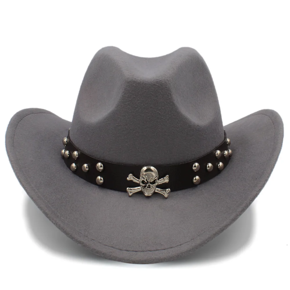 Женская шерстяная открытая западная ковбойская шляпа Женская королева джаз Heren Hoed Sombrero Hombre Монтана Кепка размер 56-58 см - Цвет: Gray