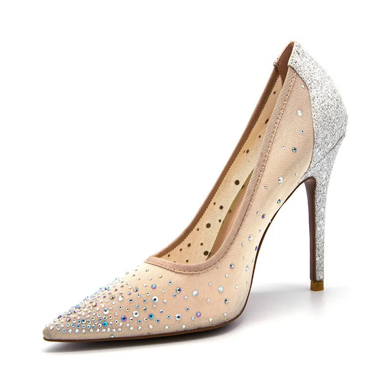 2018 New Fashoin pearl high-heeled shoes elegant women pumps Mesh high-heeled shoes platform wedding shoes high heel sandals