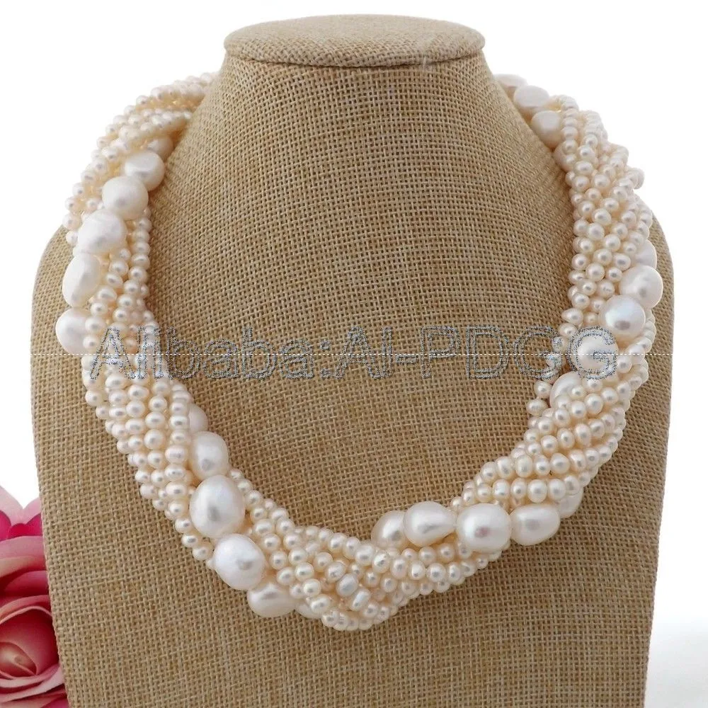 

19" 9 Strands white Pearl Necklace Cz Pave Clasp