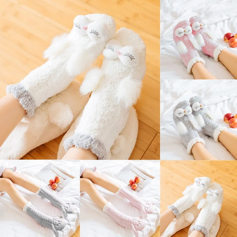 

Christmas Socks Cute Animal Socks Women Winter Velvet Warm Soft Socks Girls Female Rabbit Owl Fluffy Socks Sleep Christmas Gifts