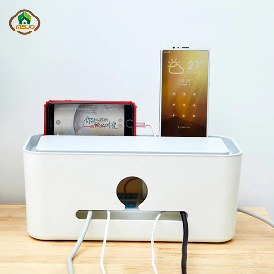 

Msjo Cable Box Plastic Wire Manager Storage Box Cable Organizer Power Line Winder Home Power Cord Socket Received Organizer