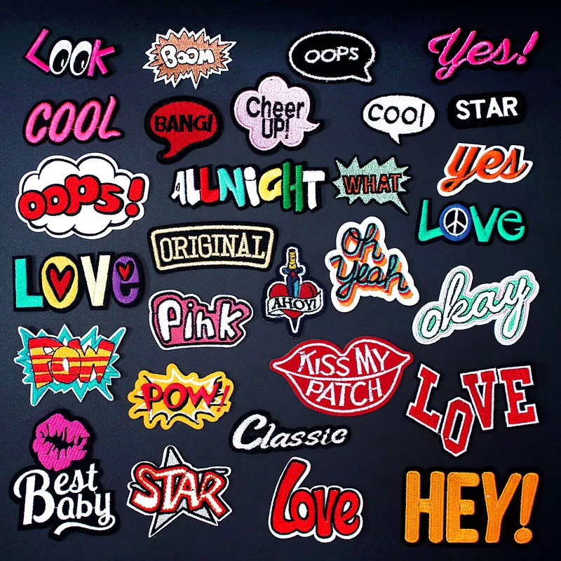 

LOVE OOPS POW HEY Mend Patch Badges Embroidered Applique Sewing Clothes Stickers Garment Apparel Accessories Patches Badge
