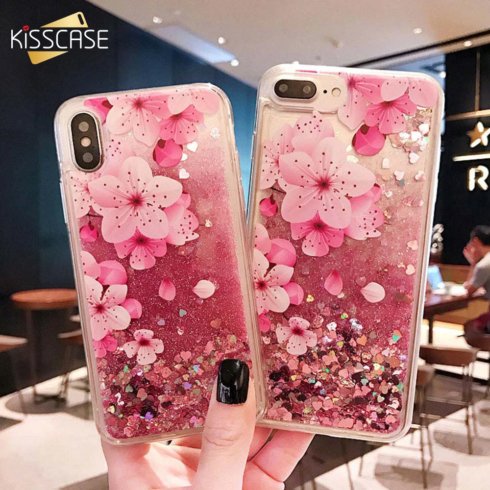 KISSCASE Glitter Liquid Case for Xiaomi Redmi Note 7 4 5A Cover Quicksand Flower Phone 8 9SE A1 5X Funda Coque |
