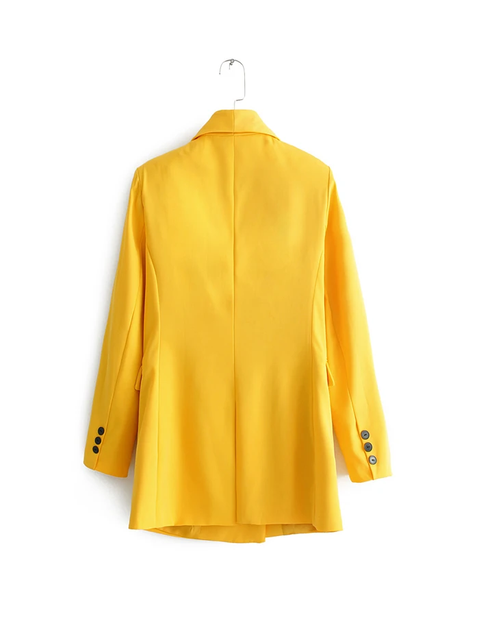 RZIV весенние женские блейзеры и куртки с длинным рукавом Повседневные желтые двубортные костюмы OL стиль
