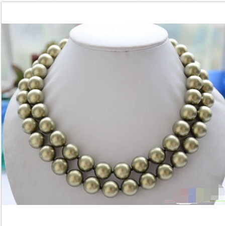 

P4661 2ROW 14MM ROUND bronze SOUTH SEA SHELL PEARL NECKLACE @^Noble style Natural Fine jewe FREE SHIPPING