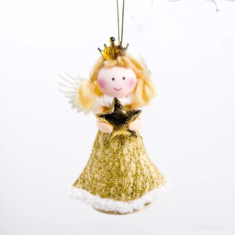Милый ангел девочка кукла Белое золото Рождественская елка украшение подвесной кулон Рождественская вечеринка Декор для дома стол Рождественский подарок - Цвет: gold star angel