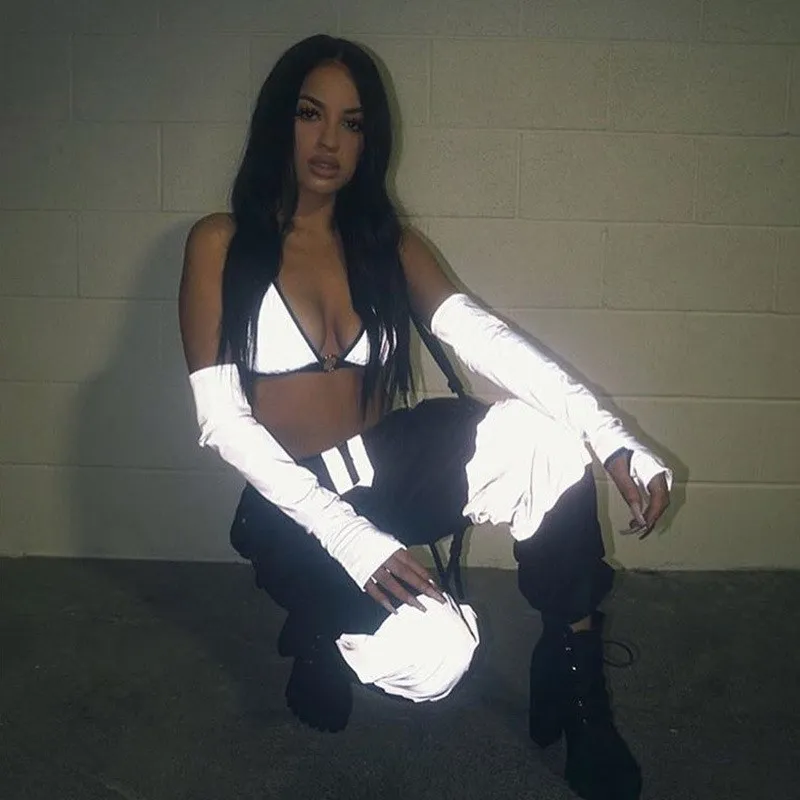 

LNCDIS 2019 New Reflector Patchwork Women's High Waist Cargo Pants Fashion Slim Pockets Fake Zippers Trousers Women's Clothing