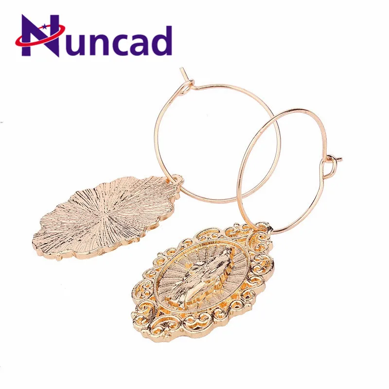 Hot Sale Religious Jesus Pendant Earrings Gold Round Metal Women