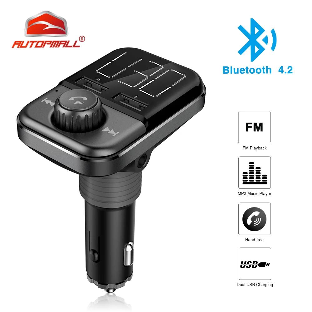BT72 Wireless Bluetooth Car FM Transmitter AUTOPMALL Dual USB Radio Adapter FM Modulator TF Card Slot MP3 player Hand-free