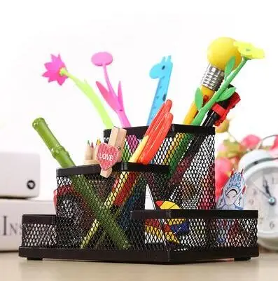 

High quality Round / square rustproof metal mesh pen holder cosmetics Stationery Organizer Holder Desk Office Supplies